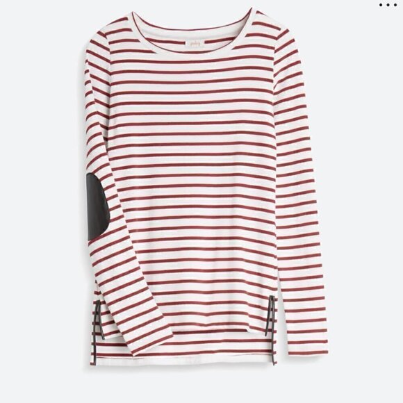 Pixley Tops - Pixley Burgundy & White Striped Knit top w Leather detail Size M EUC